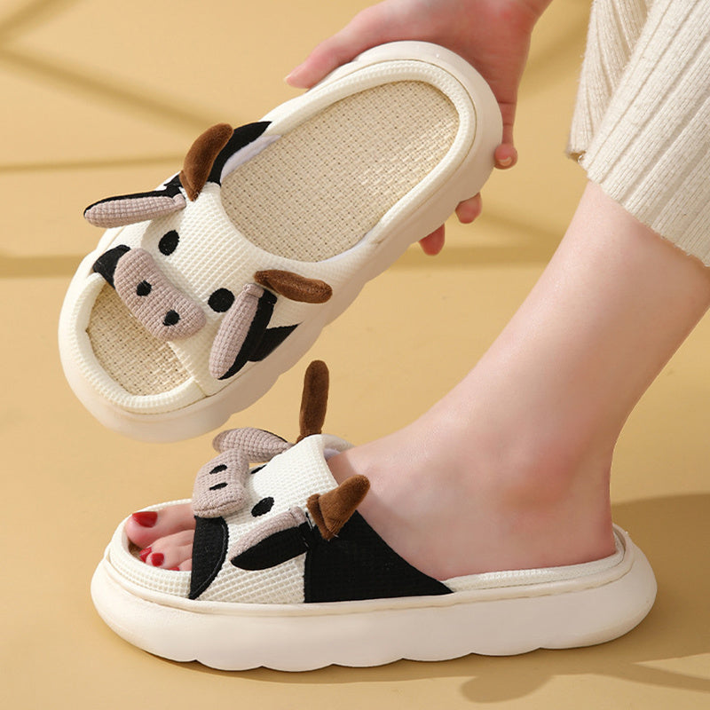 Cute Cartoon Cow Frog Slippers Linen Non-slip Shoes Indoor Garden Home Slippers My Store