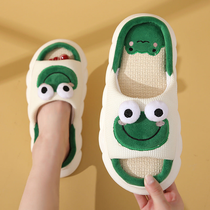 Cute Cartoon Cow Frog Slippers Linen Non-slip Shoes Indoor Garden Home Slippers My Store