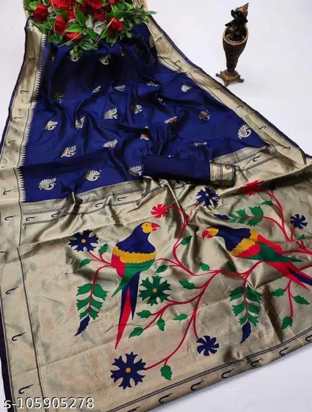 Banarasi Silk Saree With Blouse For Women (Blue, 6.3M) - My Fashion Sell