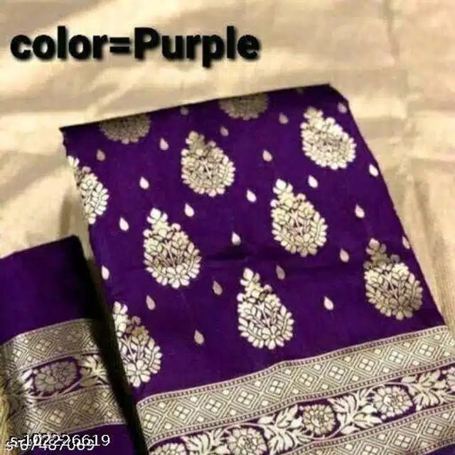 Banarasi Silk Saree With Blouse For Women (Purple, 6.3M) - My Fashion Sell
