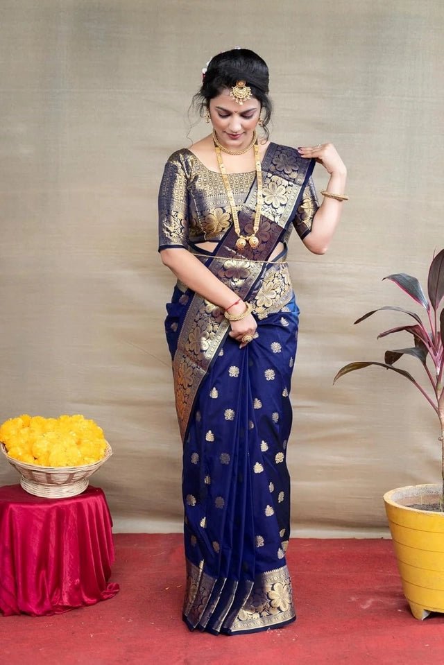 Banarasi Silk Woven Design Saree for Women (Blue, 6.3 m) - My Fashion Sell