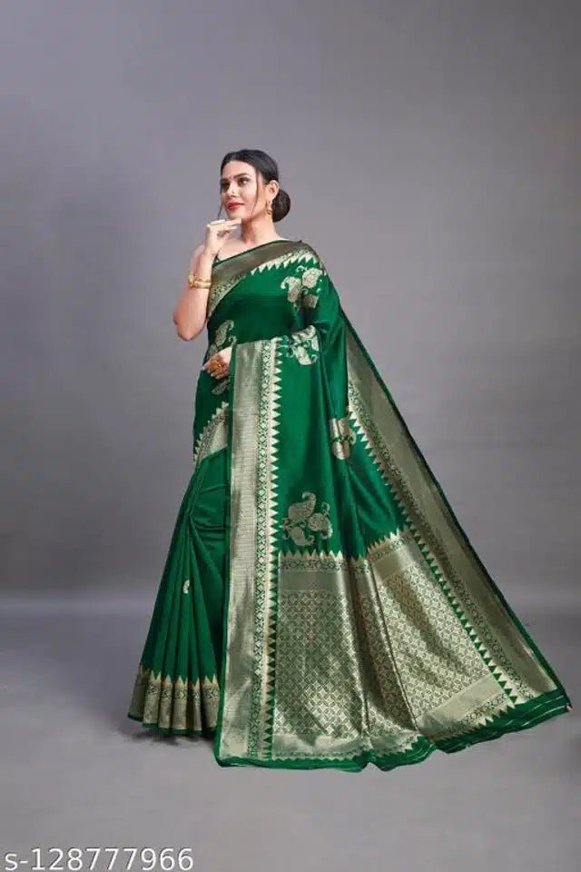 Banarsi Silk Saree For Women (Green, 6.3m) - My Fashion Sell