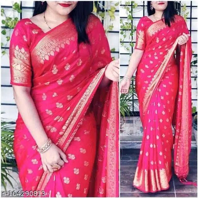 Banarsi Silk Saree For Women (Pink, 6.3m) - My Fashion Sell