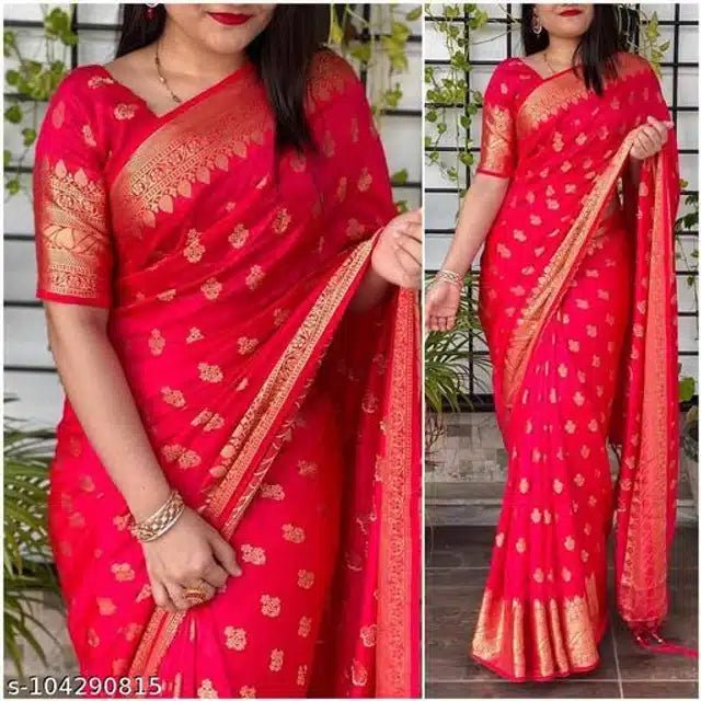 Banarsi Silk Saree For Women (Pink, 6.3m) - My Fashion Sell