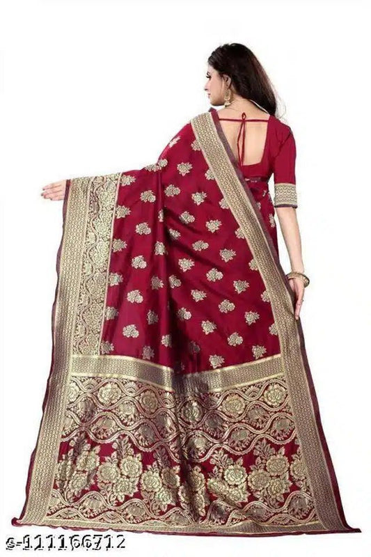 Banarsi Silk Saree For Women (Purple, 6.3m) - My Fashion Sell