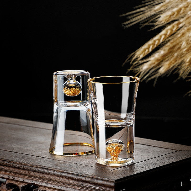 Small Crystal Glass One-shot Cup Divider Gold Foil Liquor Cup My Store