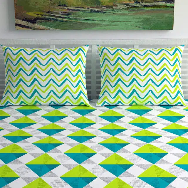 Microfibre Printed Double Bedsheet with 2 Pillow Covers (Green, 225x225 cm) 3080