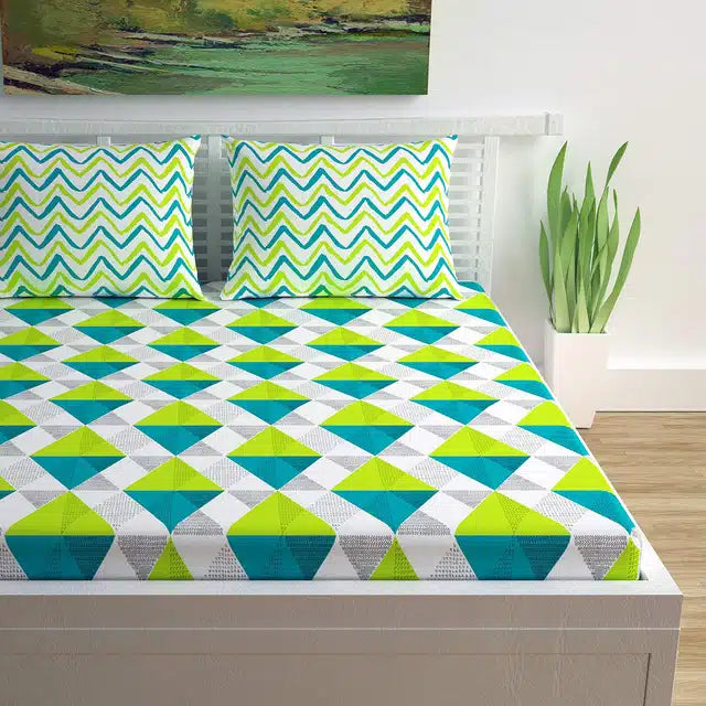 Microfibre Printed Double Bedsheet with 2 Pillow Covers (Green, 225x225 cm) 3080