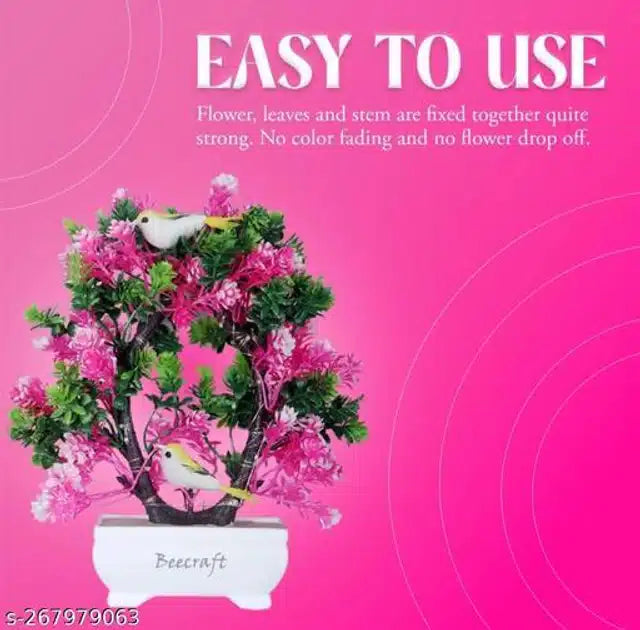 Artificial Bonsai Plant with Pot & Light (Pink & Green, 23 cm) 7335