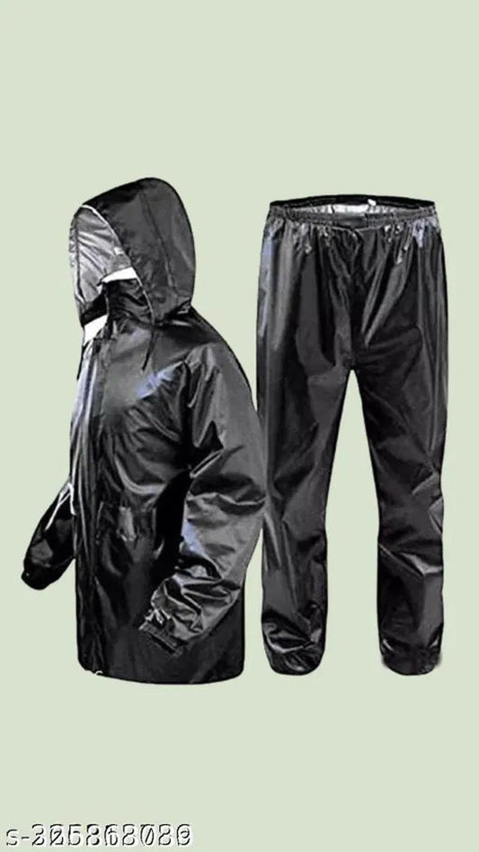Polyester Rain Coat for Men (Black, Free Size) 16824