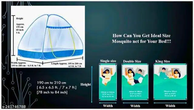 Polyester Mosquito Net (Blue, 6.7x6.5 Feet) 13466