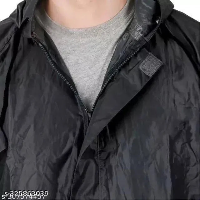 Polyester Rain Coat for Men (Black, Free Size) 16824