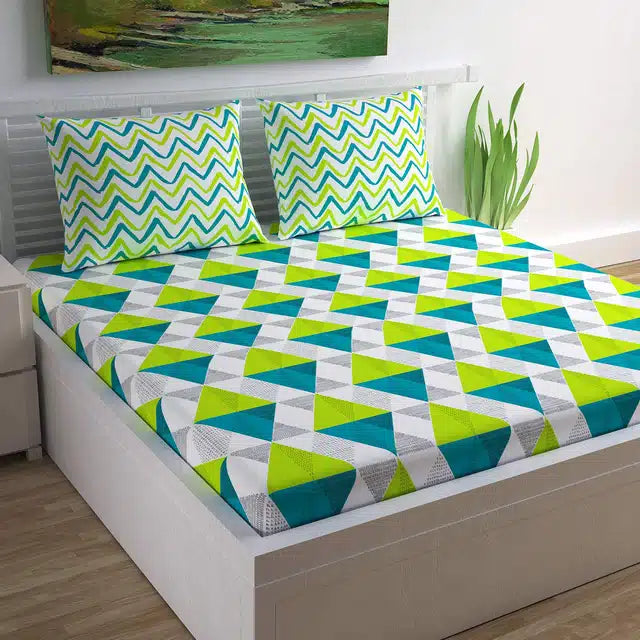 Microfibre Printed Double Bedsheet with 2 Pillow Covers (Green, 225x225 cm) 3080