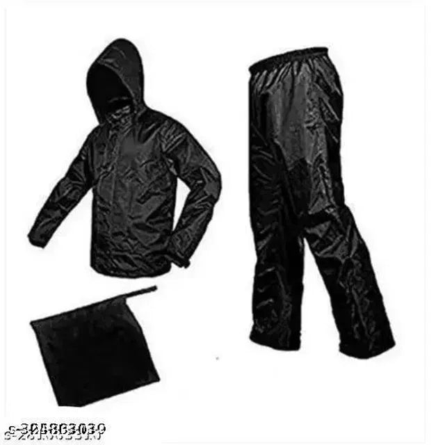Polyester Rain Coat for Men (Black, Free Size) 16824