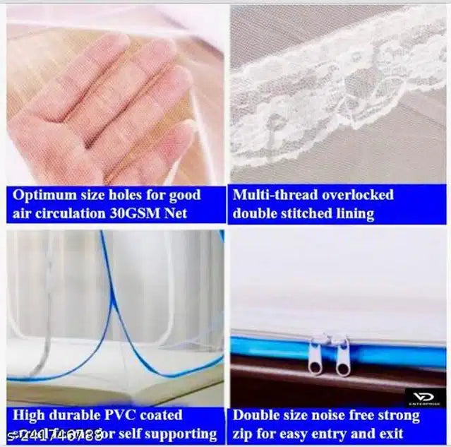 Polyester Mosquito Net (Blue, 6.7x6.5 Feet) 13466