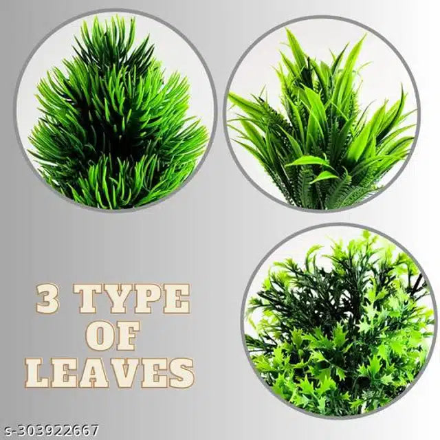 Artificial Plants with Pot (Green & White, Set of 5) 13438