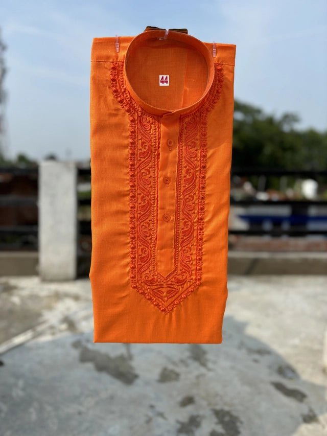 Cotton Embroidered Kurta for Men (Orange) - My Fashion Sell
