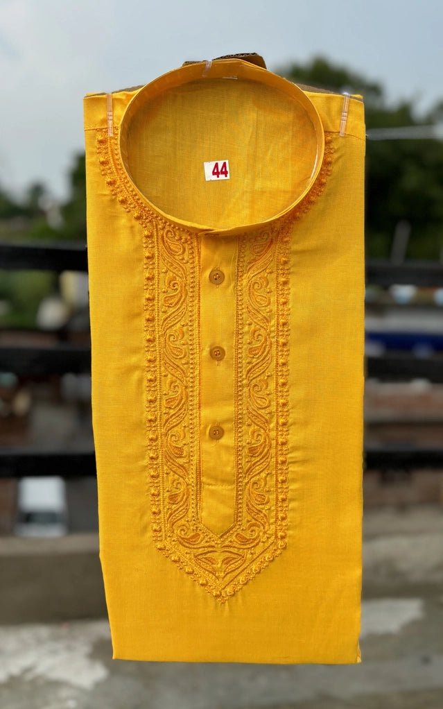 Cotton Embroidered Kurta for Men (Yellow) - My Fashion Sell