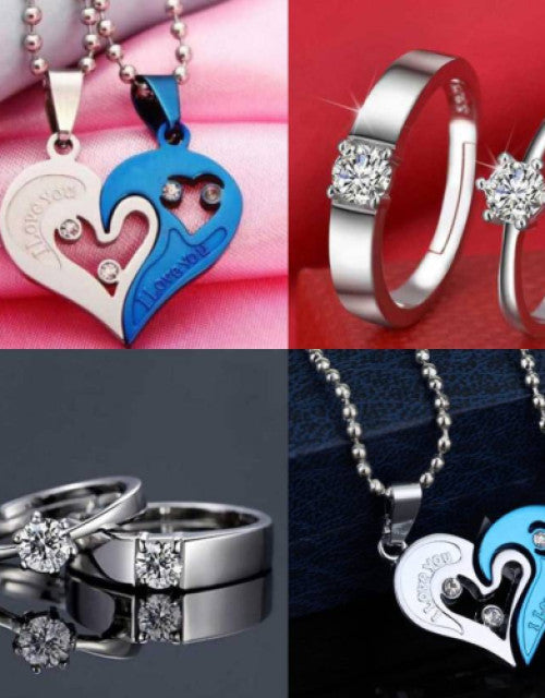 Couple Special Ring Cubic Zirconia Stainless Steel Pendant Set Dropdash