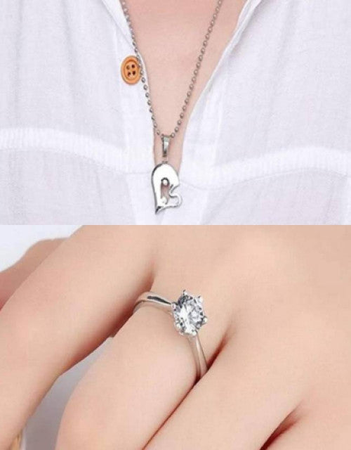 Couple Special Ring Cubic Zirconia Stainless Steel Pendant Set Dropdash