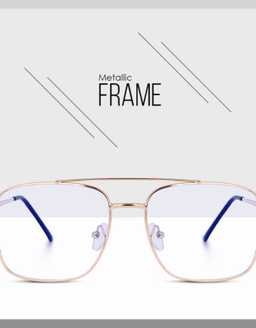 Full Rim Square Anti Glare & Blue Cut Computer Glasses (Free Size) For (Men & Women) (Golden) Dropdash