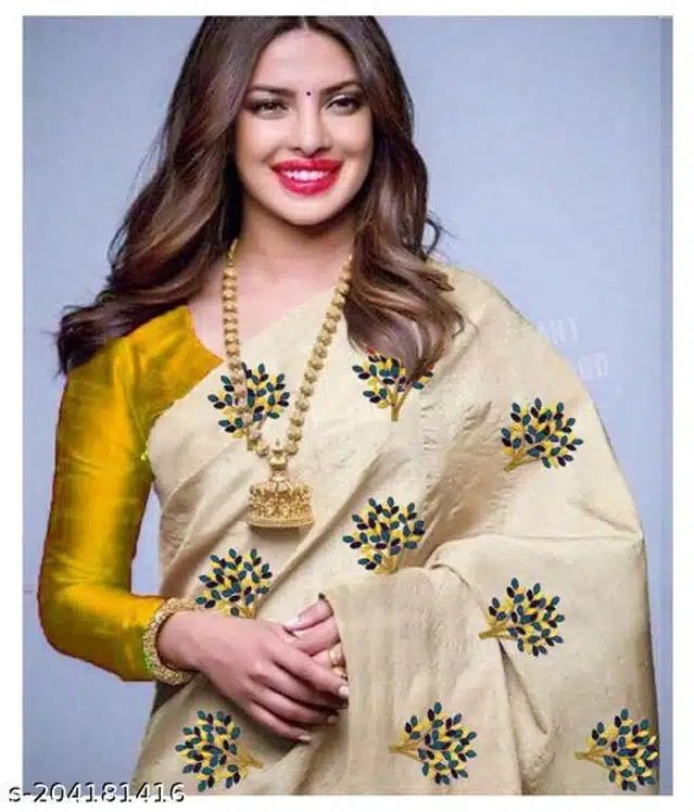 Jacquard Saree For Women (Off White, 6.3m) - My Fashion Sell