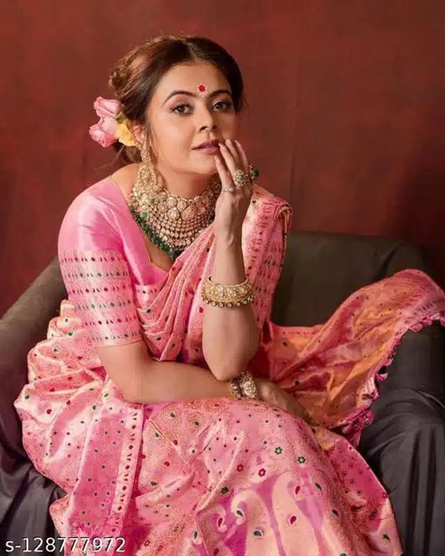 Jacquard Saree For Women (Pink, 6.3m) - My Fashion Sell