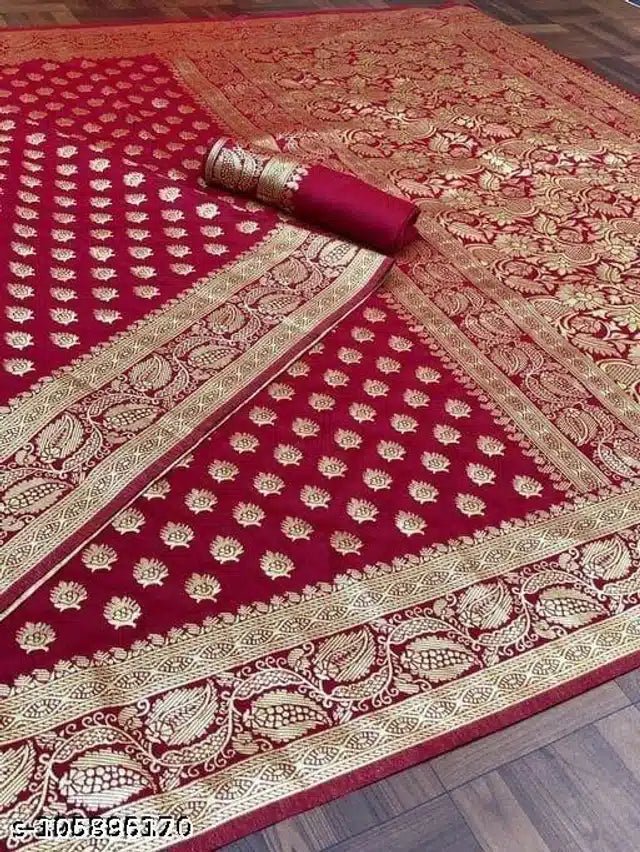 Jacquard Saree For Women (Red, 6.3m) - My Fashion Sell