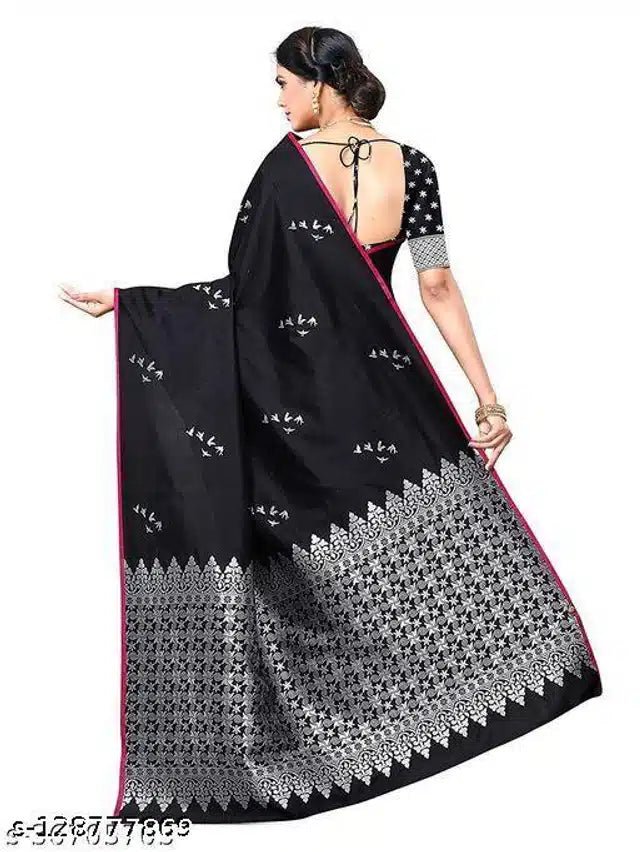 Jacquard Saree With Blouse For Women (Black, 6.3M) - My Fashion Sell
