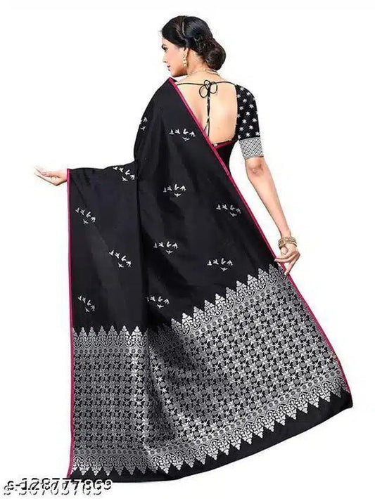 Jacquard Saree With Blouse For Women (Black, 6.3M) - My Fashion Sell
