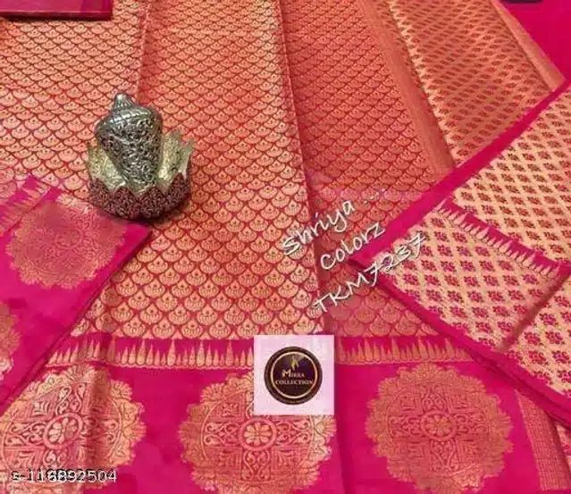 Jacquard Saree With Blouse For Women (Pink, 6.3M) - My Fashion Sell
