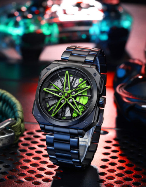 Mens New Car Wheel Rotating Wrist Watch Dropdash