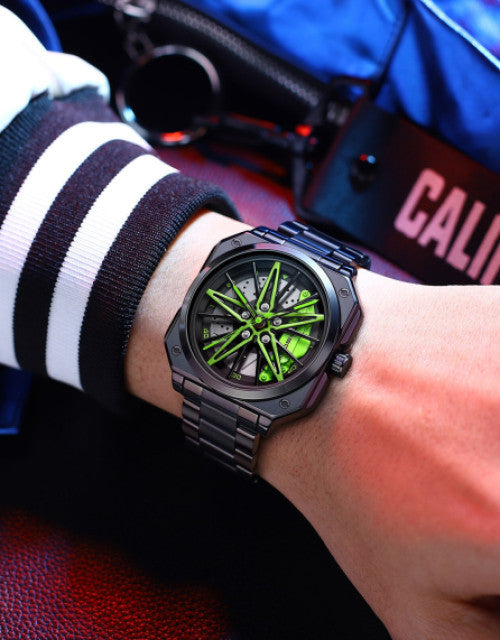 Mens New Car Wheel Rotating Wrist Watch Dropdash