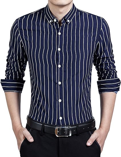 Men's Casual Business Vertical Striped Sleeved Button Up Dress Shirt ( Pack of 2 ) SourceInfi