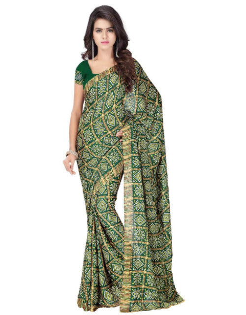 Printed Bandhani Georgette, Crepe Saree (Multicolor) Dropdash