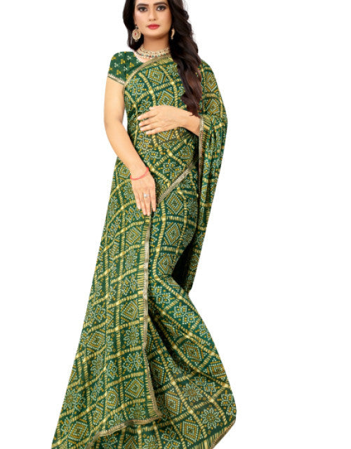 Printed Bandhani Georgette, Crepe Saree (Multicolor) Dropdash