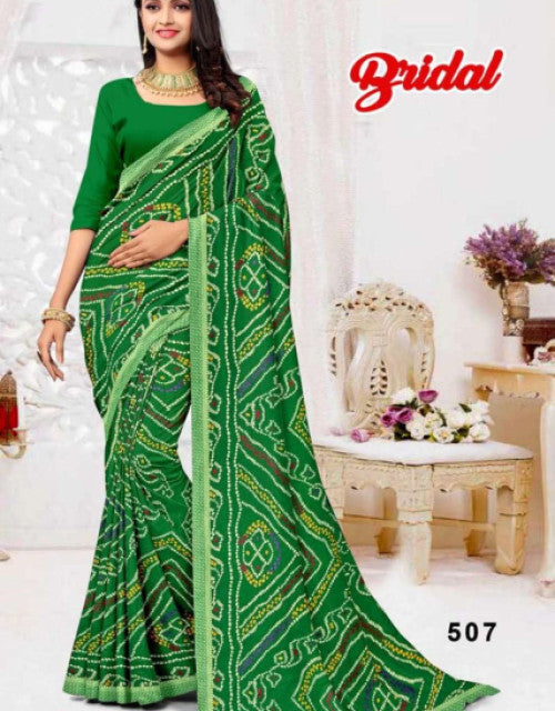 Printed Bollywood Georgette Saree (Green) Dropdash