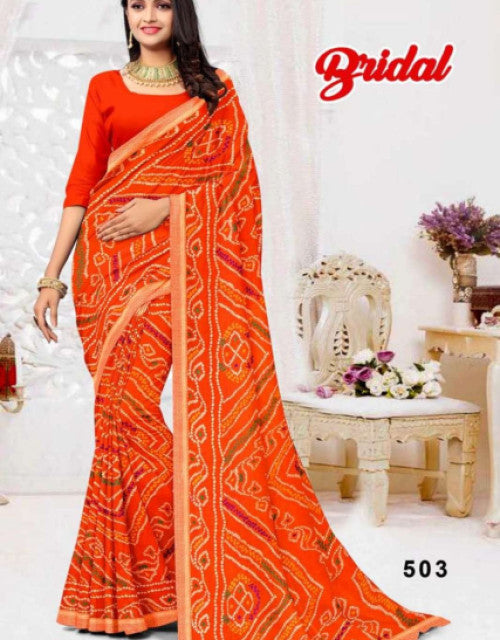 Printed Bollywood Georgette Saree (Orange) Dropdash
