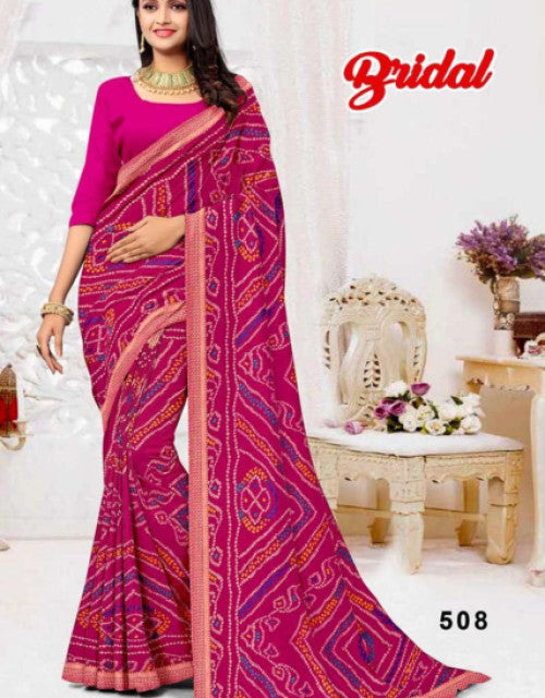 Printed Bollywood Georgette Saree (Pink) Dropdash