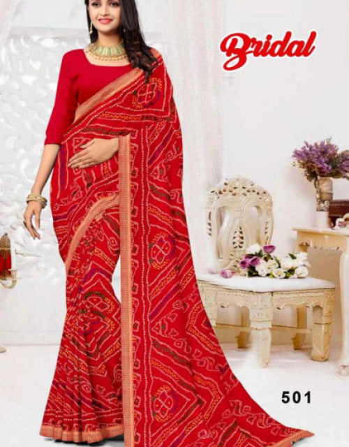 Printed Bollywood Georgette Saree (Red) Dropdash