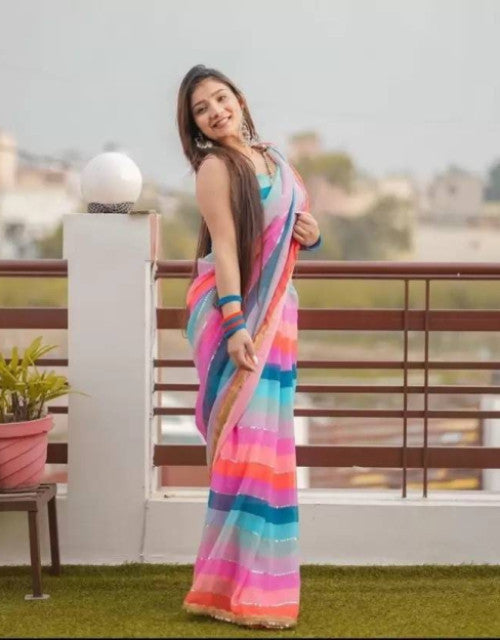 Printed, Self Design, Digital Print, Color Block, Blocked Printed, Woven, Checkered Daily Wear Georgette Saree Dropdash
