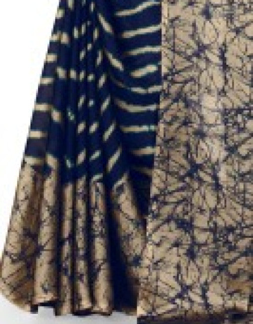 Printed, Striped Leheria Chiffon, Georgette Saree (Dark Blue) Dropdash