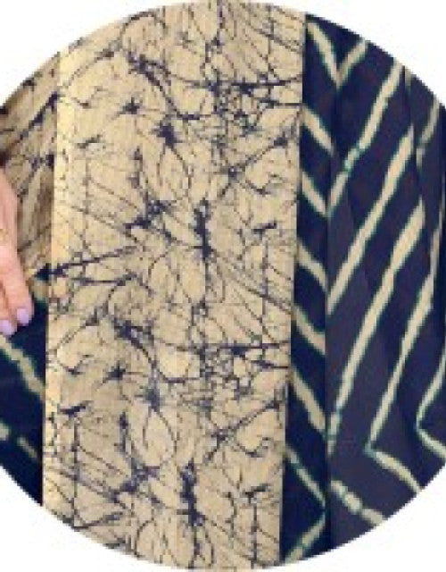 Printed, Striped Leheria Chiffon, Georgette Saree (Dark Blue) Dropdash