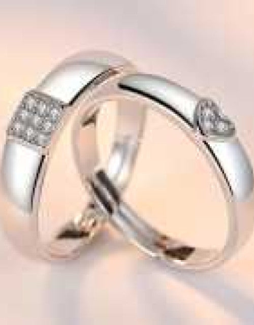 Silver-Plated Cubic Zirconia-Studded Adjustable Couple Rings Dropdash