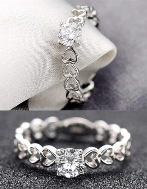 Stainless Steel Silver Plated Zirconia Studded Couple Rings Dropdash