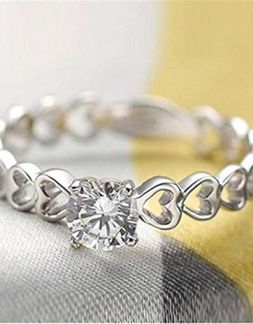 Stainless Steel Silver Plated Zirconia Studded Couple Rings Dropdash
