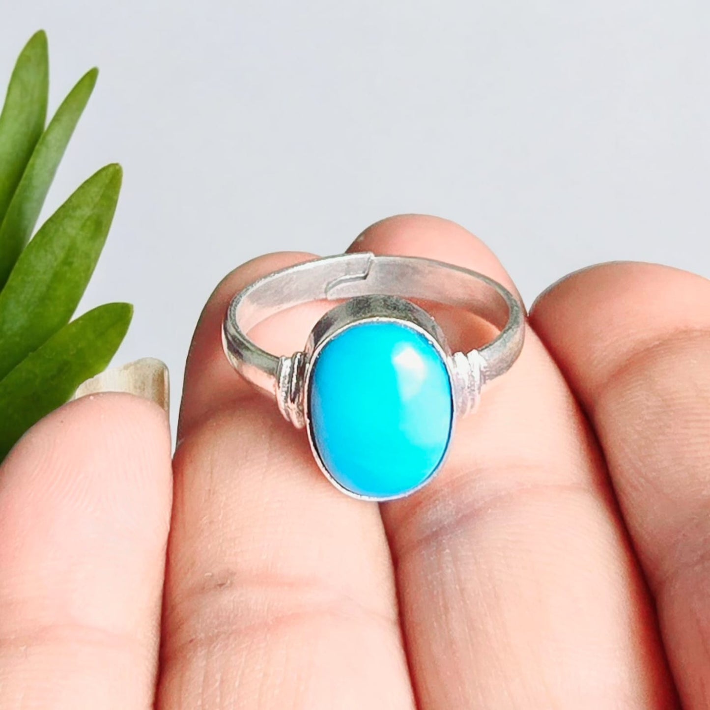 Turquoise Firoza Sky Blue Gemstone Panchdhatu Adjustable Silver Plated Ring & Pendant - My Fashion Sell