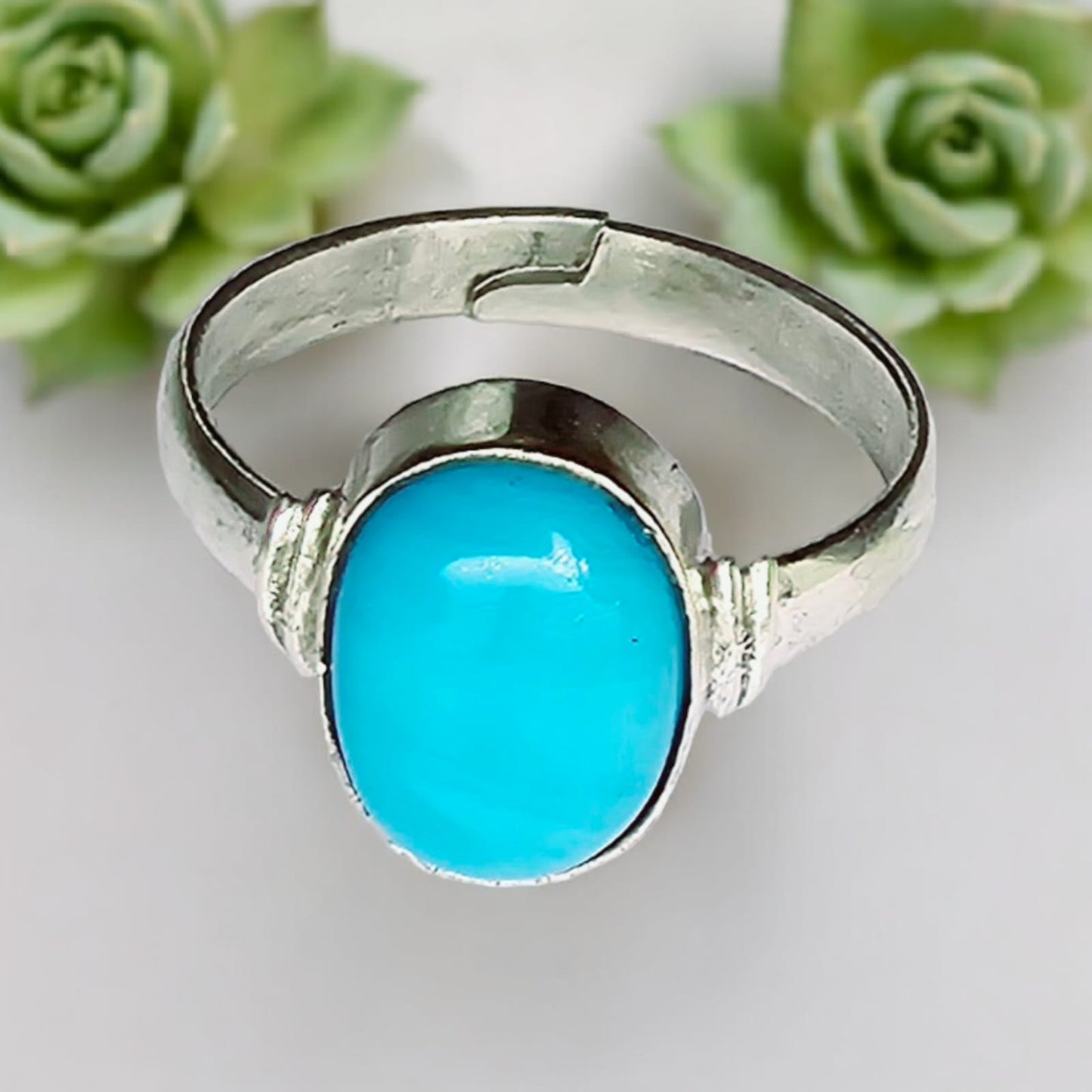 Turquoise Firoza Sky Blue Gemstone Panchdhatu Adjustable Silver Plated Ring & Pendant - My Fashion Sell