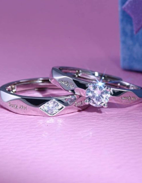 Uniqon Silver Color Stainless Steel Crystal Nug Diamond Stone Romantic Couple Finger Rings Dropdash