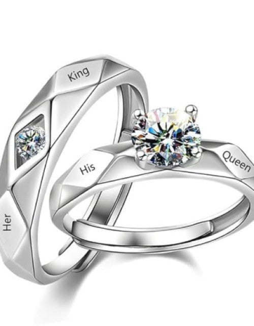 Uniqon Silver Color Stainless Steel Crystal Nug Diamond Stone Romantic Couple Finger Rings Dropdash